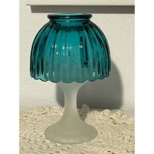 Vintage Tiara Exclusives Teal Glass Fairy Lamp – 2-Piece Candle Holder – Turquoi